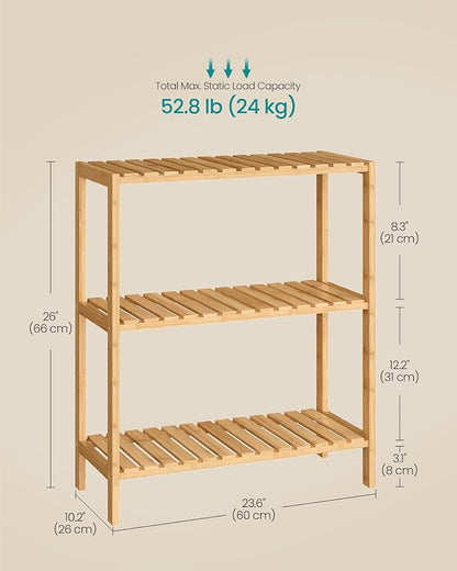 SONGMICS Bamboo Storage Shelf, 3-Tier Shelving Unit, in The Entryway, Living - Image 3