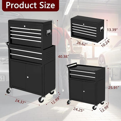 8-Drawer Rolling Tool Chest, 2-in-1 High Capacity Removable Cabinet Storage - Image 2