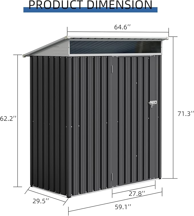 JYQAQA 5x3 FT Outdoor Garden Storage Shed, Waterproof Metal Garden Sheds - Image 2