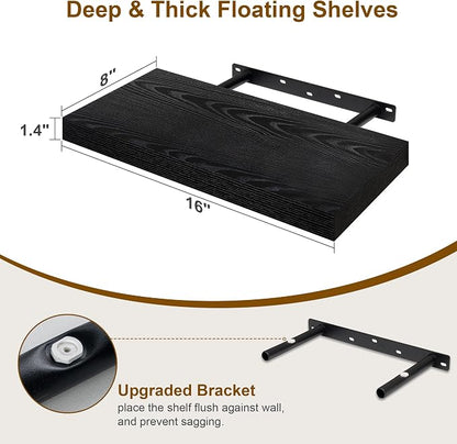 Fun Memories Black Floating Shelves 16 Inch Long, 8 Deep Floating Shelf Wall - Image 3