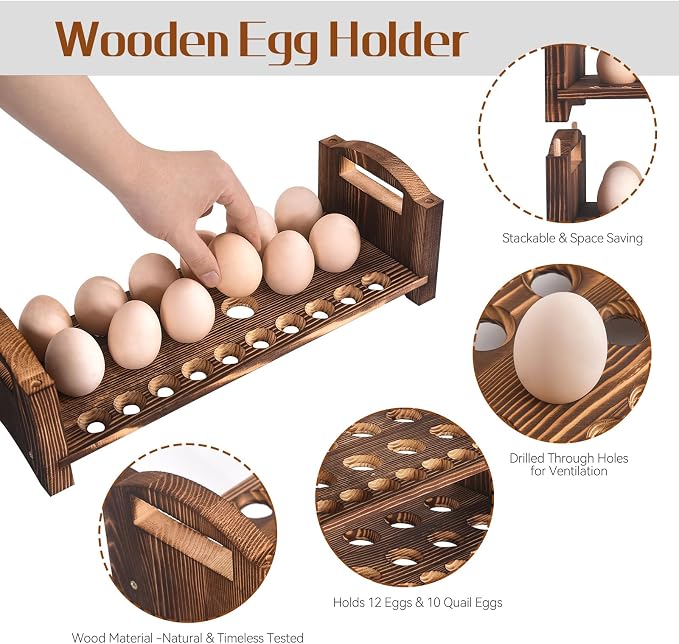 Wooden Egg Holder 3 Layer Fresh Egg Rack Holders Countertop Stackable Quail Egg - Image 4
