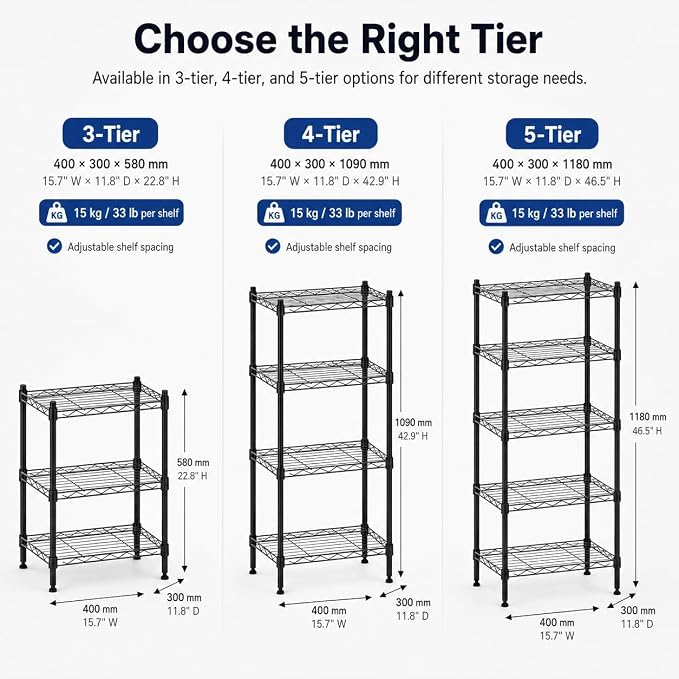 5 Tier Storage Shelves, Metal Wire Shelving Unit, Heavy Duty Adjustable Shelf - Image 2