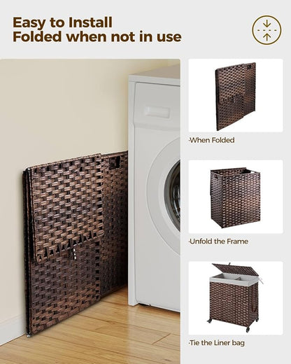 Greenstell Laundry Hamper with Wheels, No Install Needed, 110L Divided - Image 8