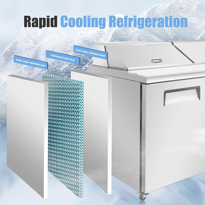 72" W Commercial Refrigerator Sandwich Salad Prep Table, Stainless Steel 3-Door - Image 5