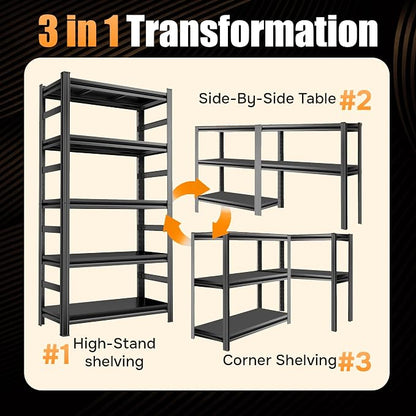 71.2" H Garage Shelving, 5 Tier Storage Shelves Load 3000 lbs, Adjustable - Image 8