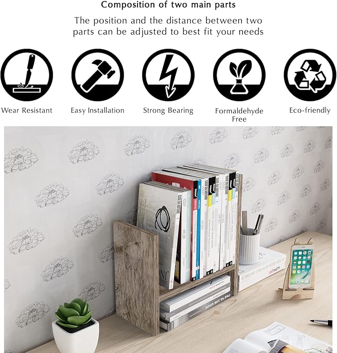Jerry & Maggie Desktop Organizer Office Storage Rack Adjustable Wood Display - Image 9