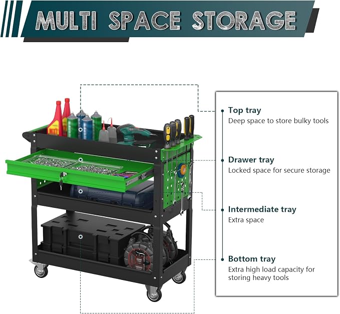 3 Tier Rolling Tool Cart on Wheels - Image 5