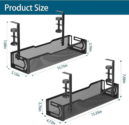 2Pack Under Desk Cable Management Tray, No Drill Mesh Desk Cable Tray, Wire - Image 2