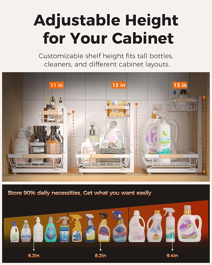 Sevenblue 3 Pack Under Sink Organizer, Height Adjustable 2 Tier Pull-Out Metal - Image 3