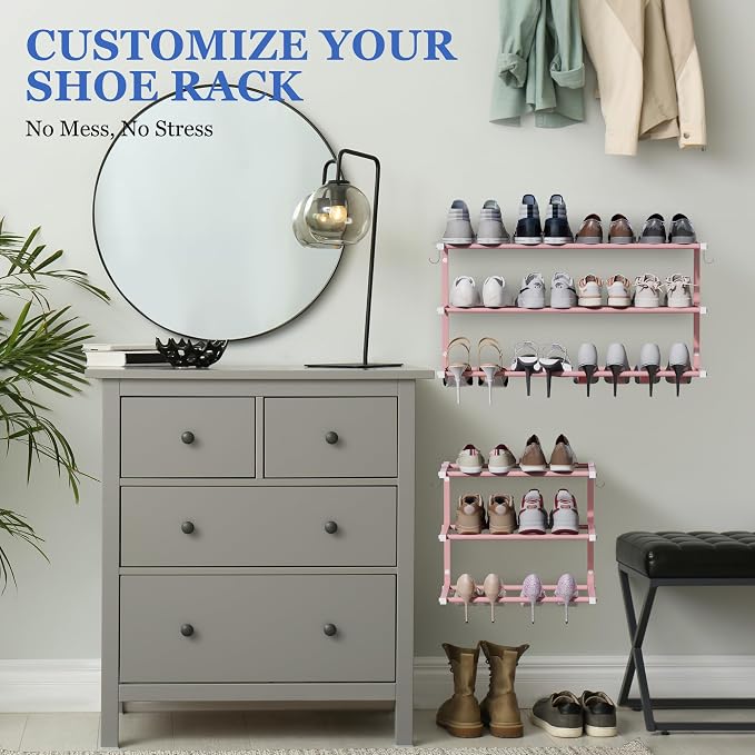 Wall Mounted Shoe Rack, 3 Tier Hanging Shoe Rack Holds 12 Pairs, Space Saving - Image 3
