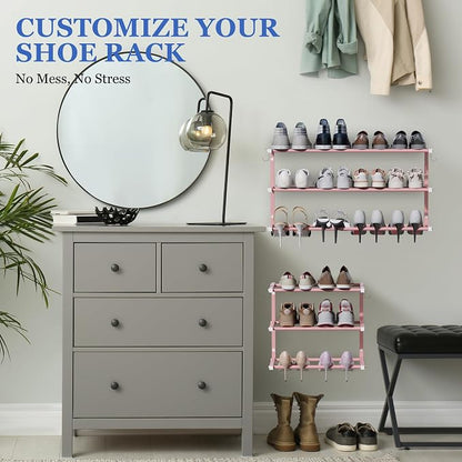 Wall Mounted Shoe Rack, 3 Tier Hanging Shoe Rack Holds 12 Pairs, Space Saving - Image 3