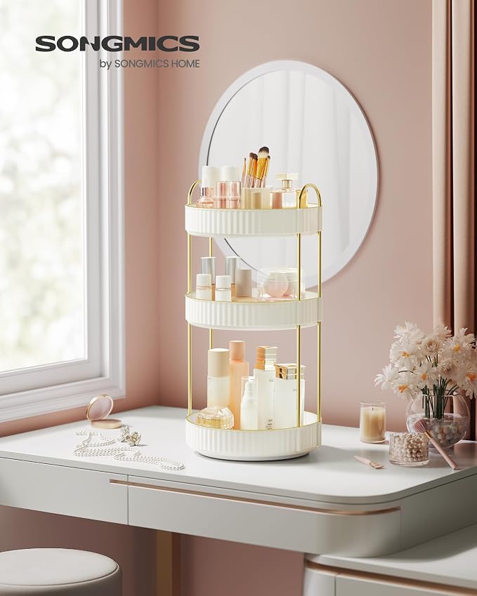 SONGMICS Makeup Organizer, 3-Tier Round Rotating Skincare Organizer Countertop - Image 2