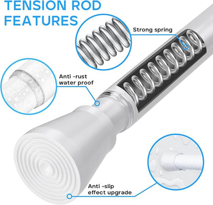 White Tension Curtain Rod for Windows 28 to 48 Inch, 7/8"Small Shower Curtain - Image 8