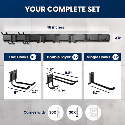 48'' All-Metal Garage Tool Organizer Wall Mount – Heavy-Duty Tool Rack Holds - Image 5