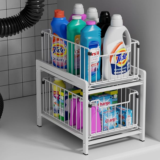 2 Tier Sliding Basket Drawer Organizer, Lxmons Pull Out Under Sink Cabinets by Lxmons