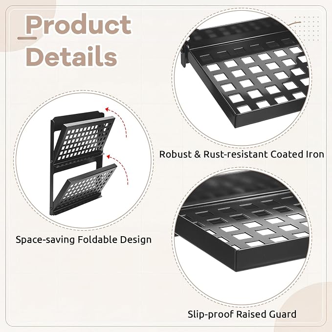Leinuosen 2 Pack 2-Tier Folding Metal Shelf Wall Mounted Small Fold Down Shelf - Image 3