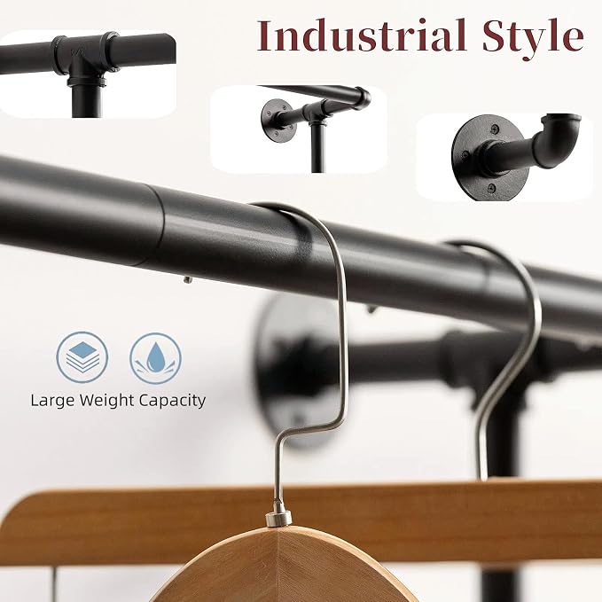 Wall Clothes Rack, Industrial Pipe Clothing Rack - Image 4