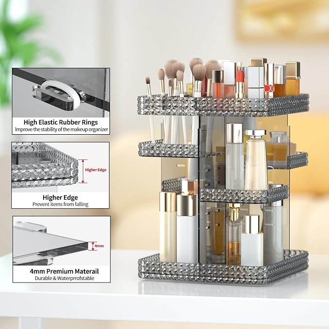 Rotating Makeup Organizer, Large Capacity Cosmetic Display Case, Acrylic - Image 6
