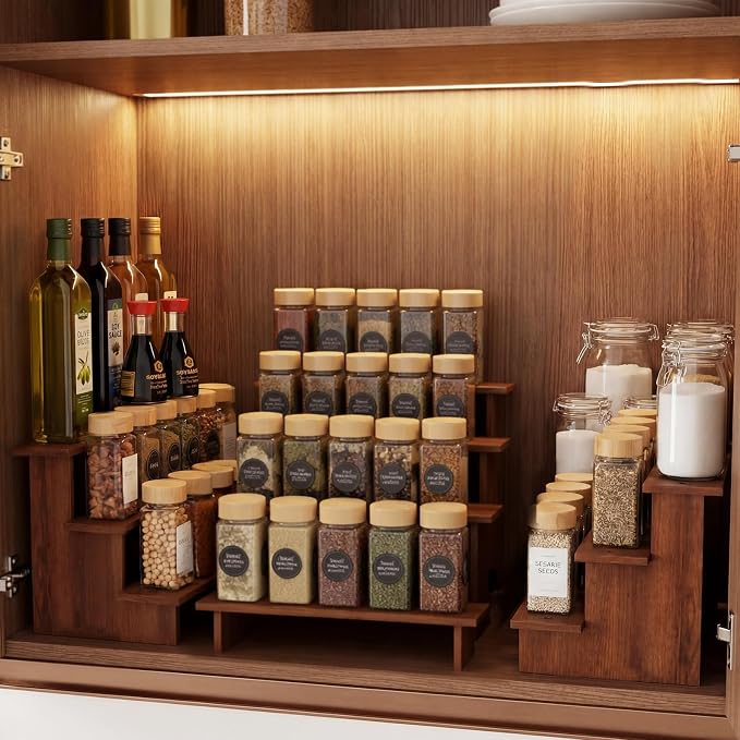 Nuanchu 3 Pack Multi-tiered Wood Spice Organizer, Tiered Display Riser - Image 5