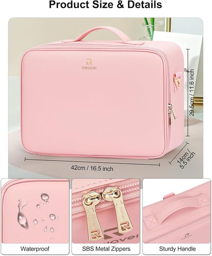 Relavel Large Makeup Case with LED Mirror, Train Cosmetic Case with Separate - Image 2