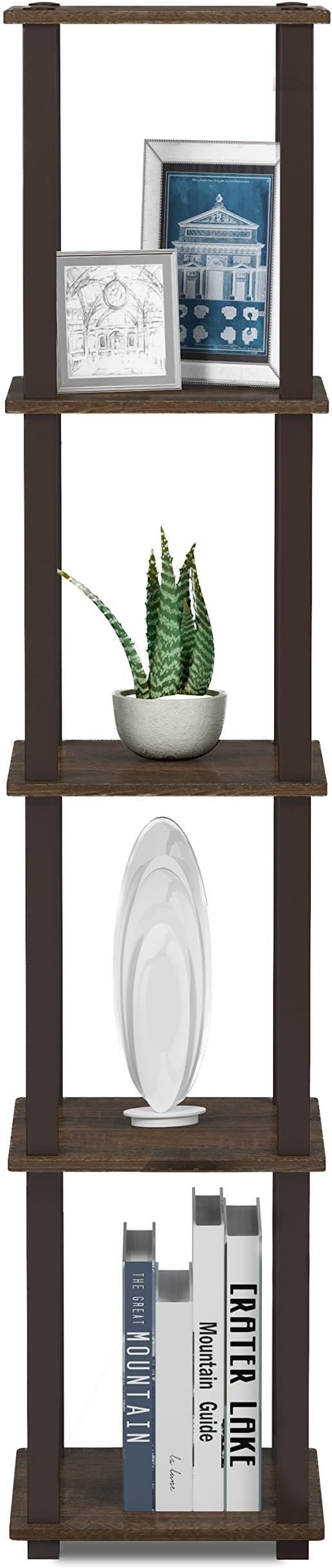 FURINNO Turn-S-Tube 5-Tier Corner Square Rack Display Shelf, Walnut/Brown - Image 6