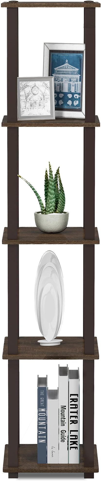 FURINNO Turn-S-Tube 5-Tier Corner Square Rack Display Shelf, Walnut/Brown - Image 6