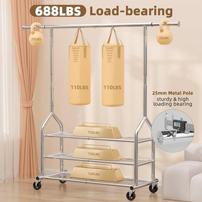 EAGMAK Heavy Duty Clothes Rack Load 688 LBS, Rolling Clothing Rack - Image 2