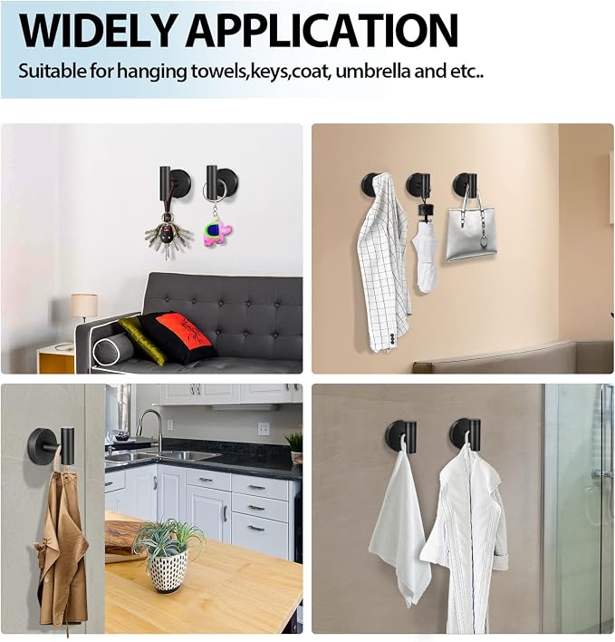 Kruodop Towel Hooks for Bathroom, 4 Packs Wall Mount Towel Holder, Stainless - Image 6