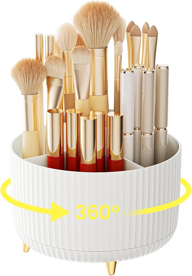 A-LuGei 【Elegant White】 5.9" Makeup Brush Holder Organizer, 【360° Rotating】 6 by A-LUGEI