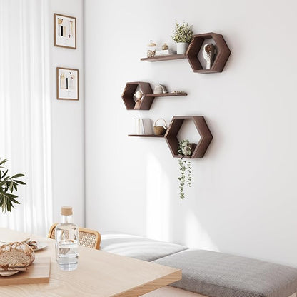 Wooden Hexagon Floating Shelves Wall Mounted, Rustic Honeycomb Shelves - Image 7