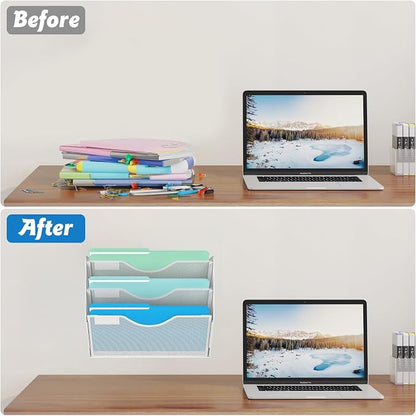 3 Tier Hanging Wall File Organizer, Mesh Mail Paper Orgnization Hanging File - Image 4