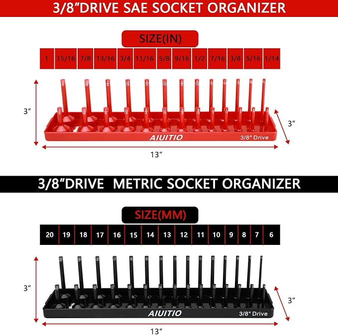8 Piece Metric & SAE Socket Organizer Tray Set, 3/8-Inch & 1/2-Inch Drive - Image 5