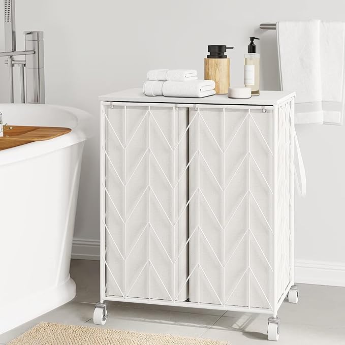 WOWLIVE Laundry Basket with Wheels, Heavy Duty Laundry Hamper with Wood Lid - Image 2
