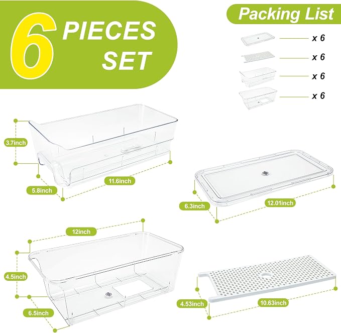 6-Pack Fridge Drawer Organizer, Pull-out Stackable Refrigerator Organizers and - Image 7