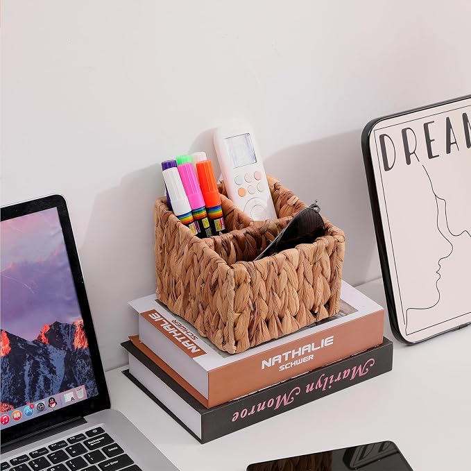 Wicker Remote Control Holder Hand Woven Water Hyacinth Storage Basket - Image 3