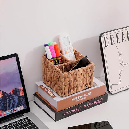 Wicker Remote Control Holder Hand Woven Water Hyacinth Storage Basket - Image 3
