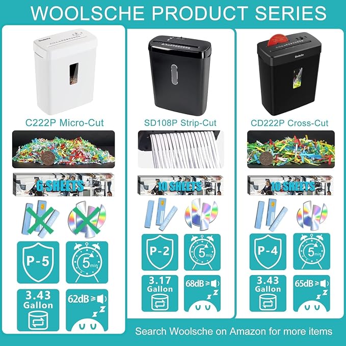 Woolsche Paper Shredder, P-5 Security Level, 5-Sheet Micro Cut - Image 2