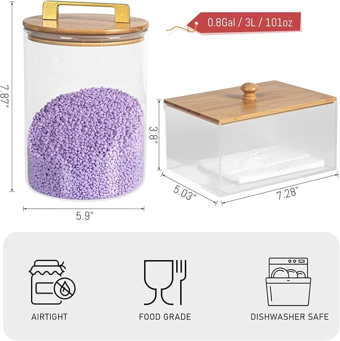 Glass Jars For Laundry Room Organization and Storage, 2 Pack -0.9 Gallon - Image 3