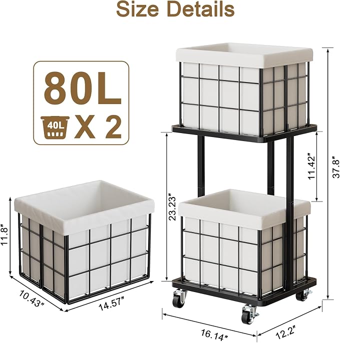 80L Vertical Rolling Laundry Hamper - Image 3