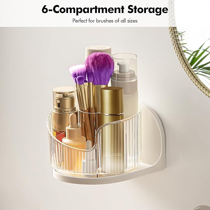 Poeland Wall Mounted Makeup Brushes Organizer, 360 Rotating Makeup Holder - Image 7