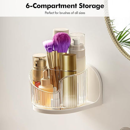 Poeland Wall Mounted Makeup Brushes Organizer, 360 Rotating Makeup Holder - Image 7