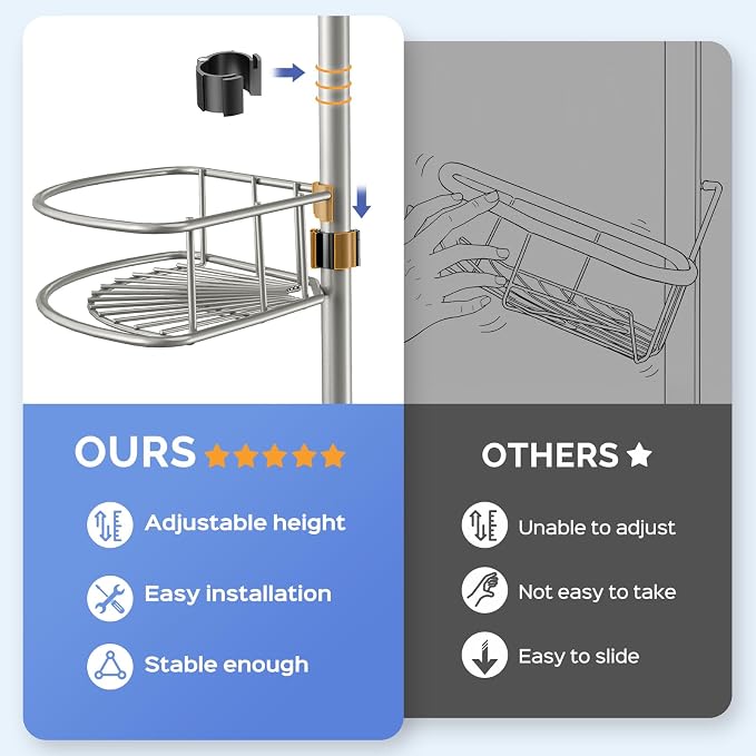 HAMITOR Shower Caddy Tension Pole: 4-Tier Corner Rustproof Bathroom Organizer - Image 3
