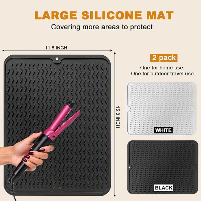 2 Pack Large Curling Irons Mat, Silicone Heat Resistant Portable Travel Mat - Image 4