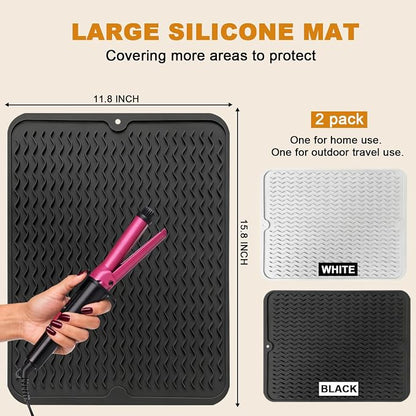 2 Pack Large Curling Irons Mat, Silicone Heat Resistant Portable Travel Mat - Image 4