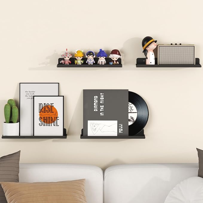 Lifewit Floating Shelves for Wall, 6 Pack Black Acrylic Shelf 15" Room Decor - Image 2