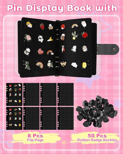 UCEC 8-Page Enamel Pin Display Book & 50 PCS Pin Backs, A5 Binder - Image 2