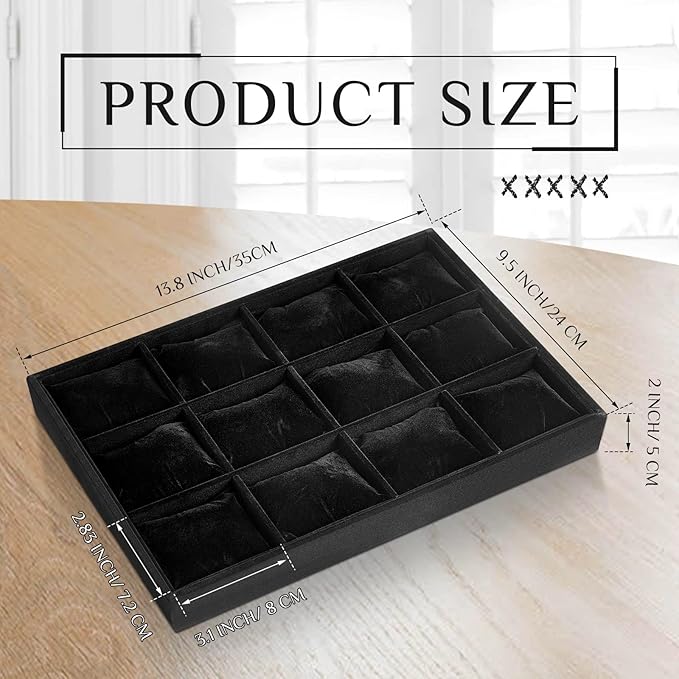 2 Pieces 12 Grid Velvet Watch Tray Jewelry Organizer Stackable Watch Bracelet - Image 2