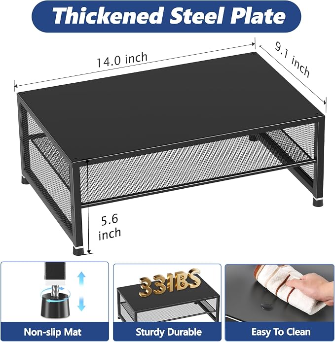 Desk Organizers and Accessories, 2-Tier Metal Computer Monitor Stand Riser - Image 8