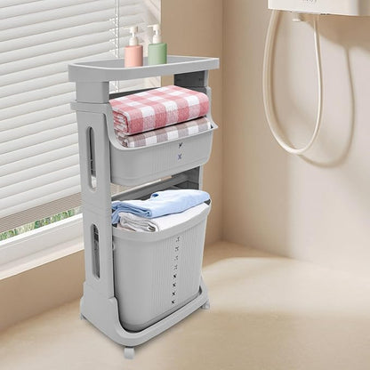 3-Layer Laundry Basket, Portable Washing Storage Clothes Hamper w/Wheels - Image 5