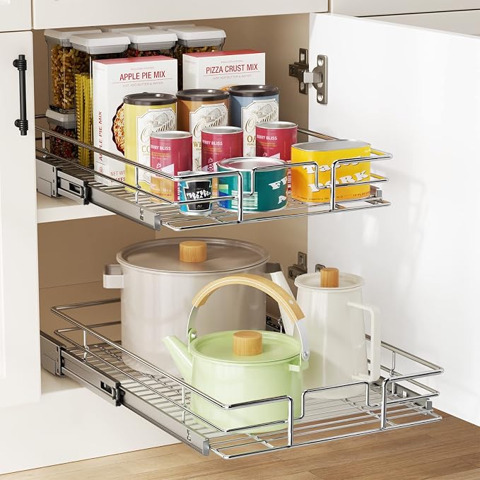 LOVMOR Pull Out Cabinet Organizer 14"W x 21"D, Kitchen Cabinet Pull Out Shelves - Image 5